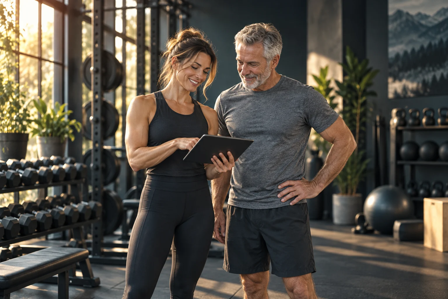 Illustration of a coach and client discussing a personalized training plan